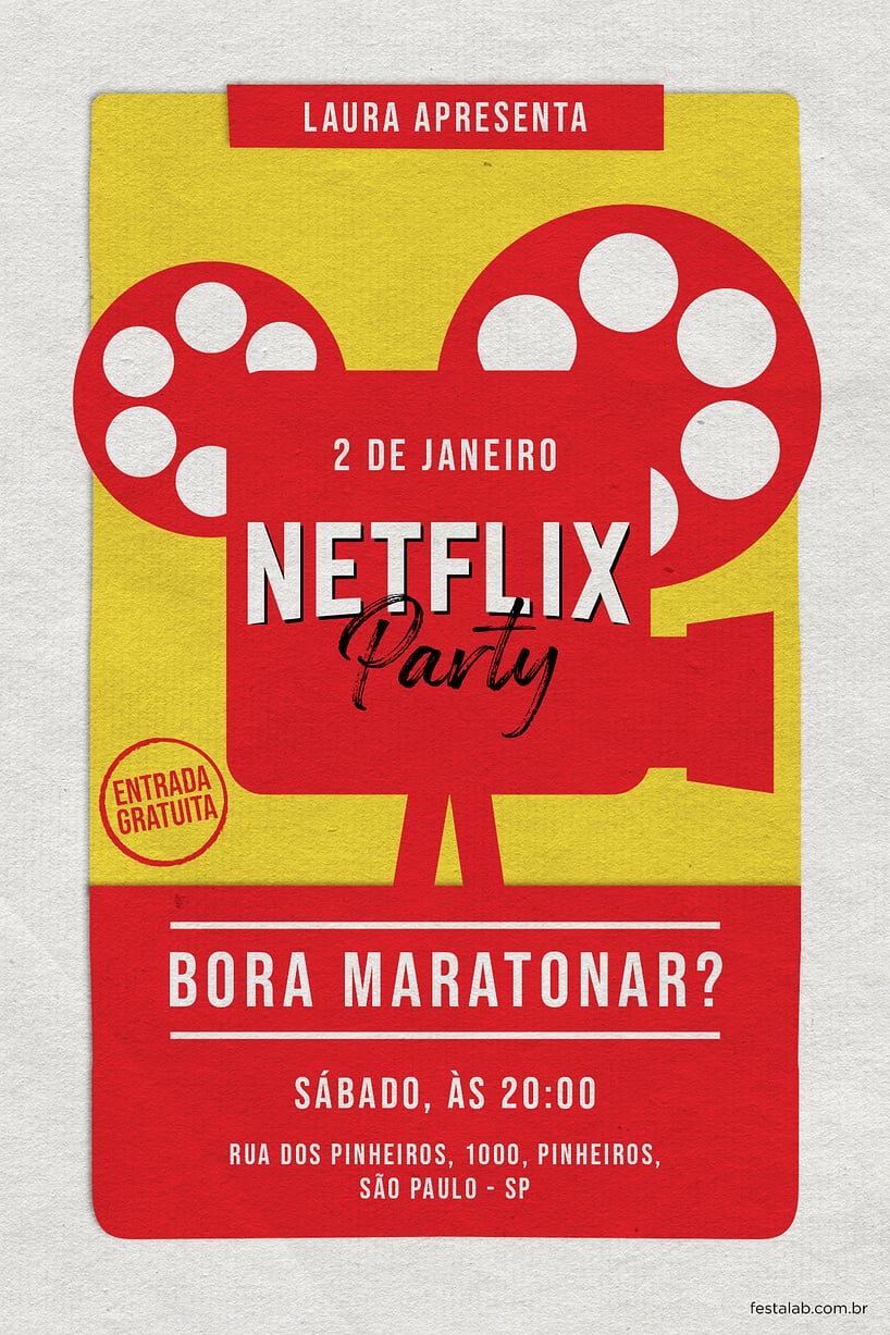 Criar convite de Ocasiões especiais - netflix party| FestaLab