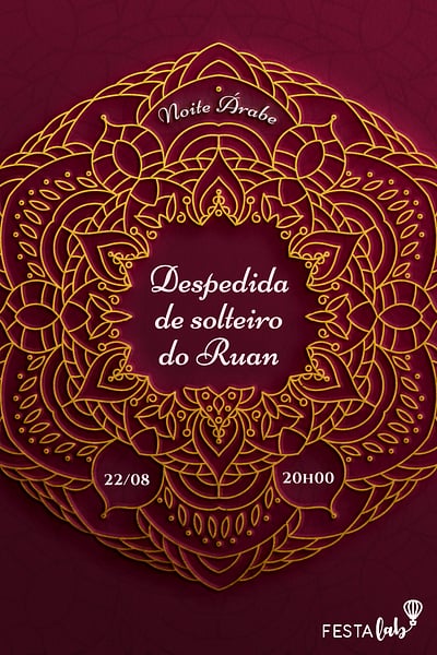 Criar convite de Ocasiões especiais - Noite Árabe| FestaLab