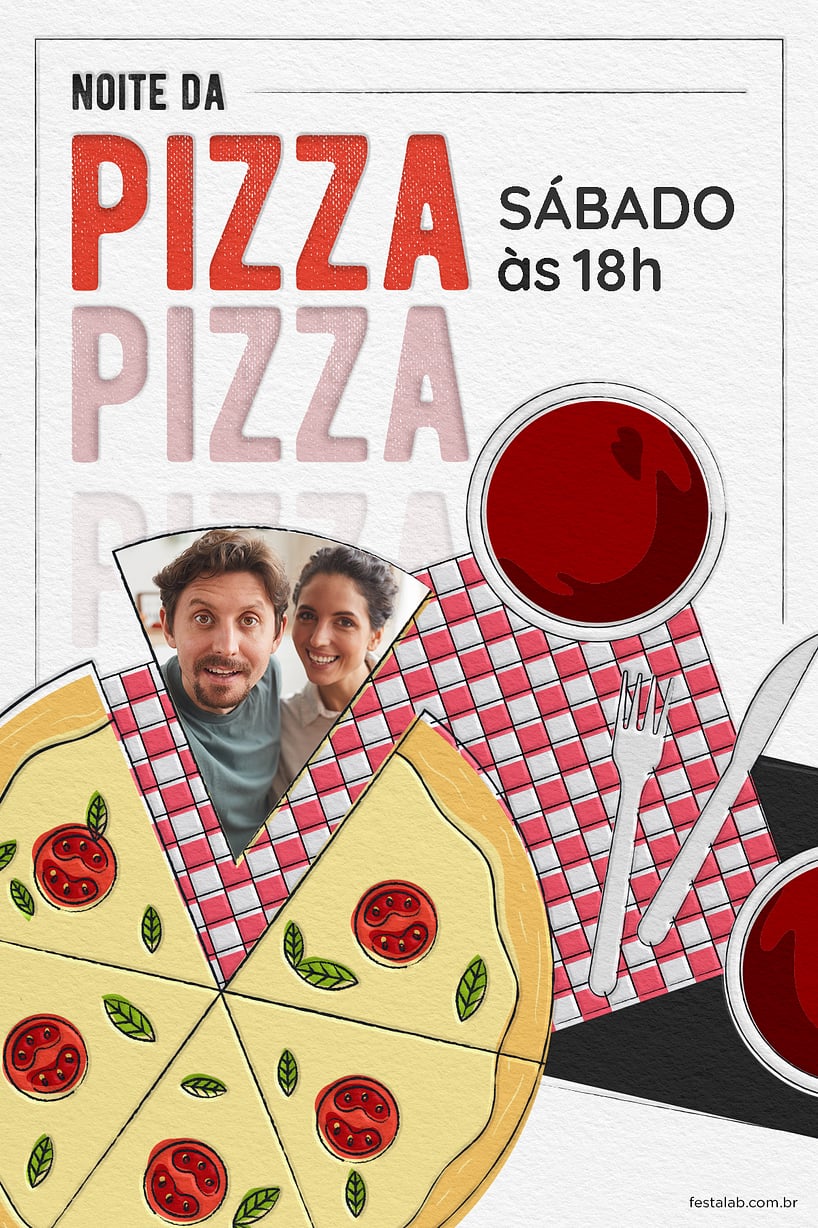 Criar convite de Ocasiões especiais - Noite da Pizza| FestaLab