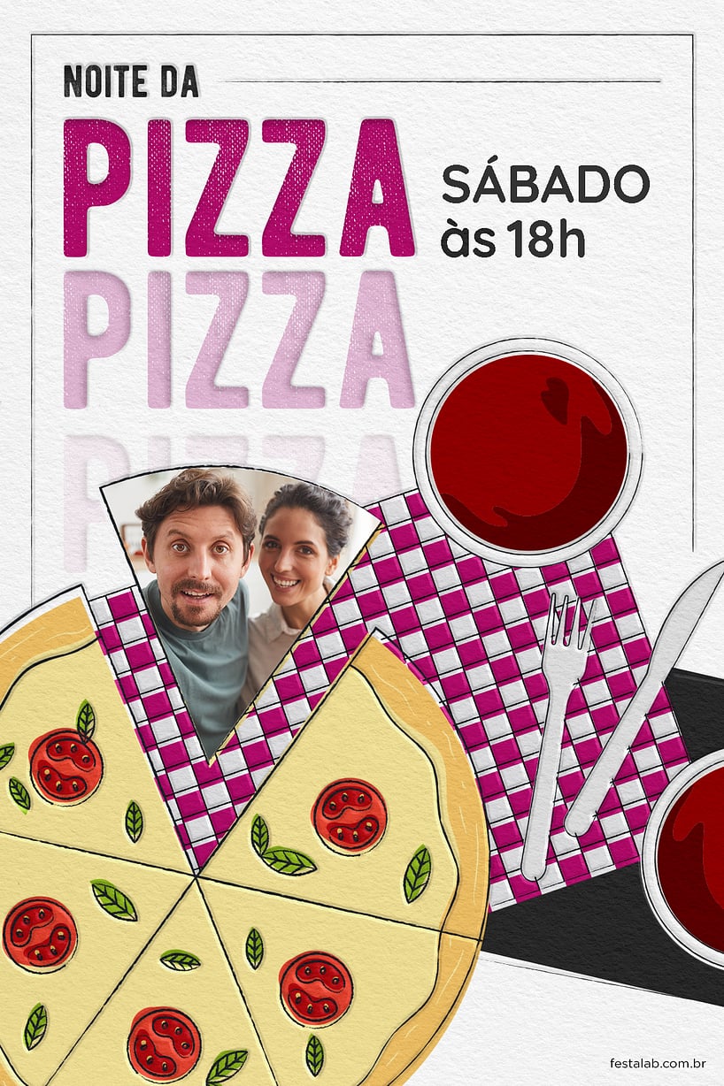 Convite de Ocasioes especiais - Noite da Pizza Rosa
