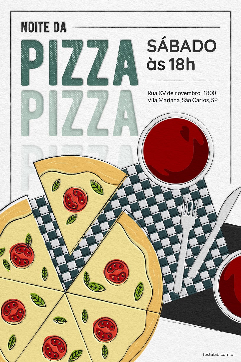 Criar convite de Ocasiões especiais - Noite da Pizza Verde| FestaLab