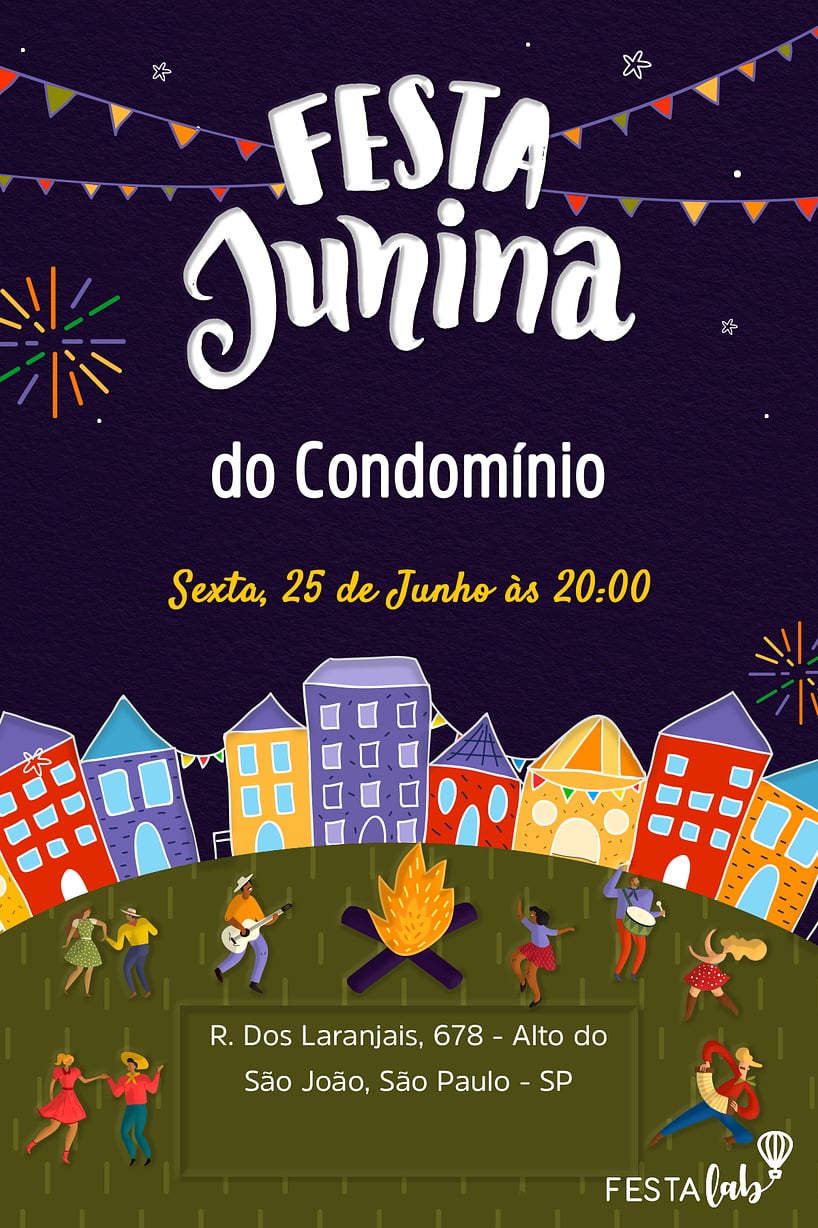 Convite Noite de Festa Junina grátis para editar