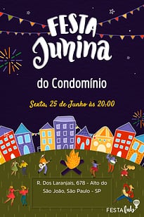 Modelo de Convite de Ocasioes especiais - Noite de Festa Junina Convite Noite de Festa Junina grátis para editar