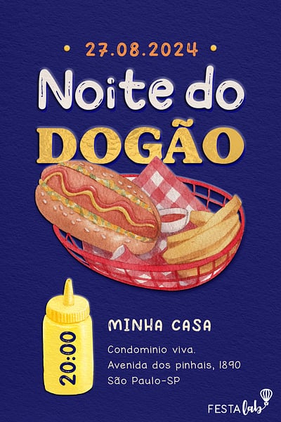 Modelo de Convite de Ocasioes especiais - Noite do Dogao Convite Noite do Dogão grátis para editar