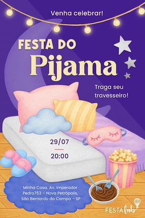 Modelo de Convite de Ocasioes especiais - Noite do Pijama Convite de Ocasioes especiais - Noite do Pijama