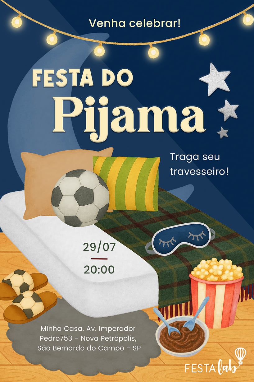 Convite Noite do pijama verde grátis para editar
