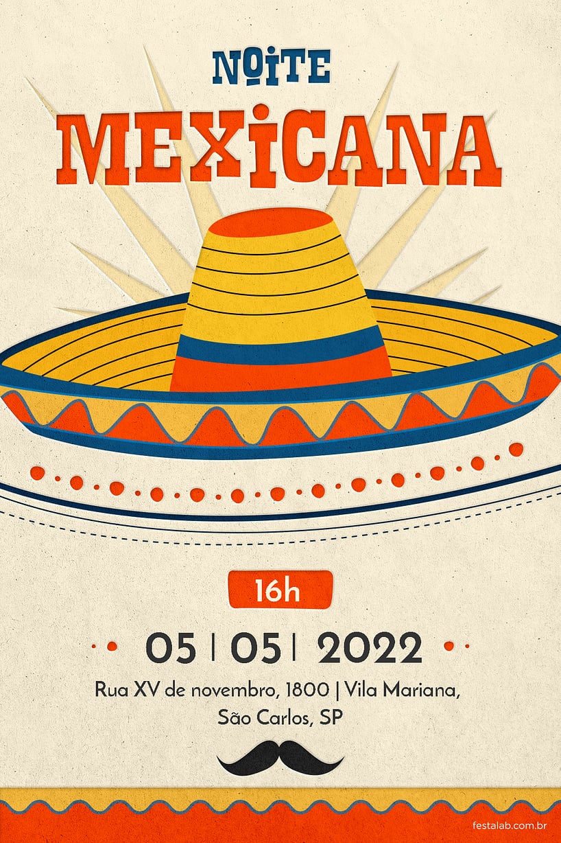 Criar convite de Ocasiões especiais - Noite Mexicana Laranja| FestaLab