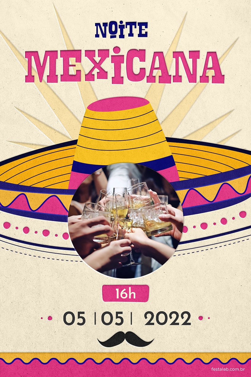 Criar convite de Ocasiões especiais - Noite Mexicana Rosa| FestaLab