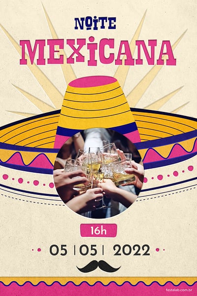 Modelo de Convite de Ocasioes especiais - Noite Mexicana Rosa Convite Noite Mexicana Rosa grátis para editar