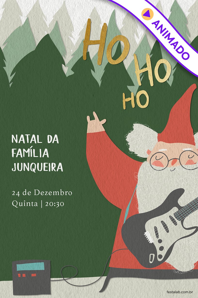 Convite Papai Noel Roqueiro grátis para editar