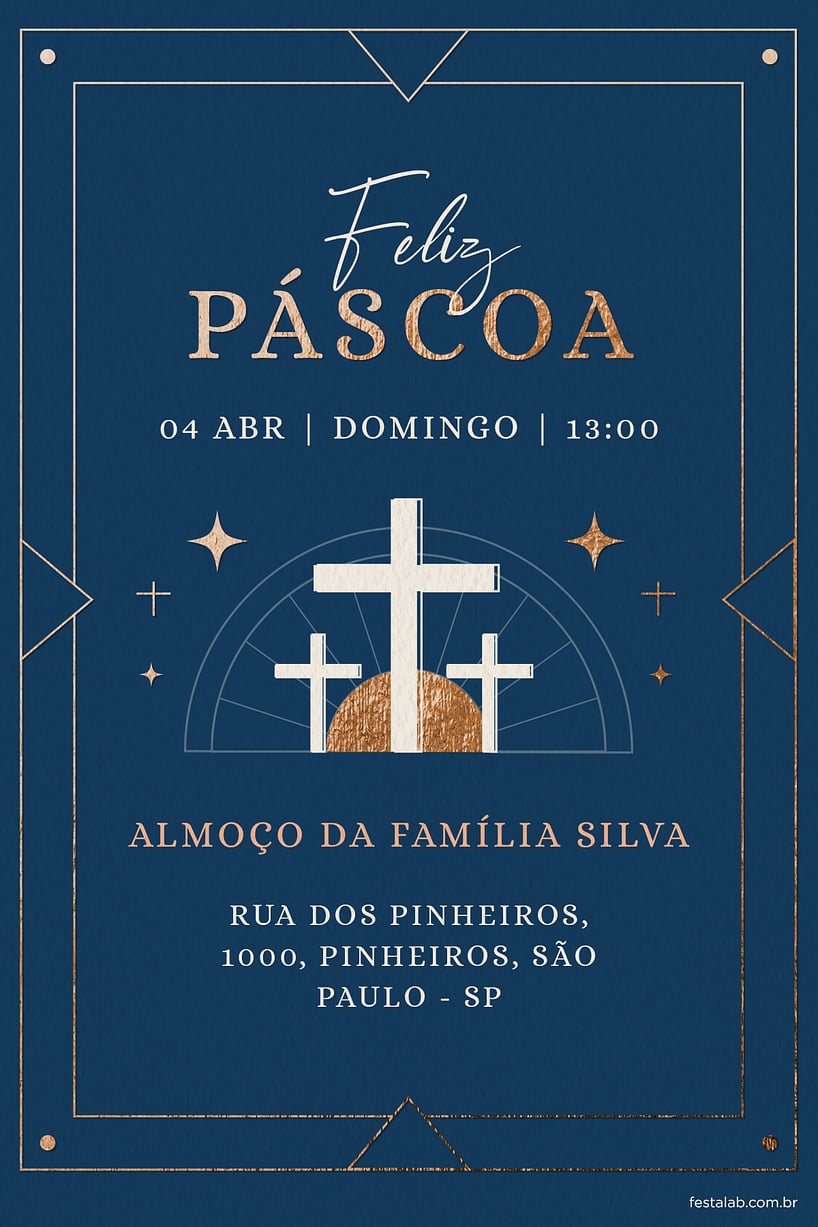 Convite Páscoa Religioso Azul grátis para editar