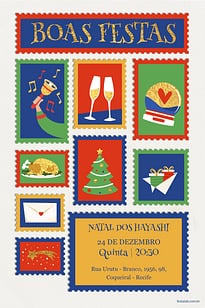 Modelo de Convite de Ocasioes especiais - Selos de Natal Convite Selos de Natal grátis para editar