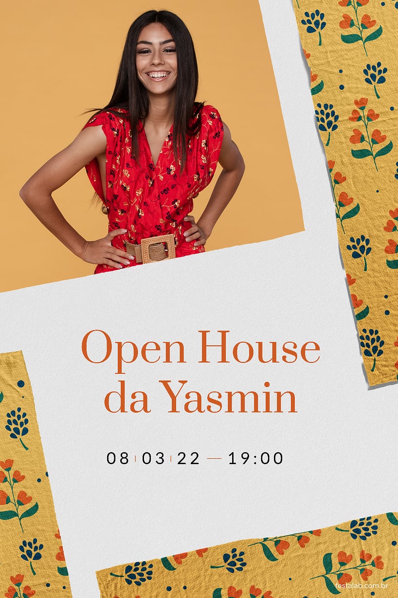 Convite Tecido Floral Amarelo grátis para editar