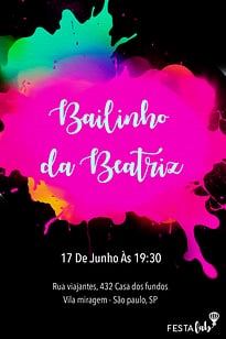 Convite Tinta Neon grátis para editar