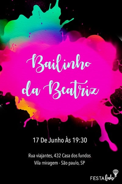 Modelo de Convite de Ocasioes especiais - Tinta Neon Convite Tinta Neon grátis para editar