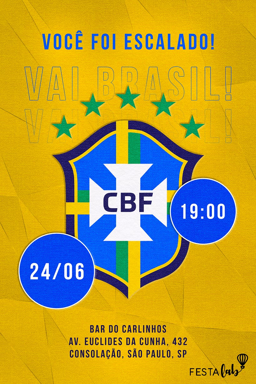 Convite Vai Brasil grátis para editar