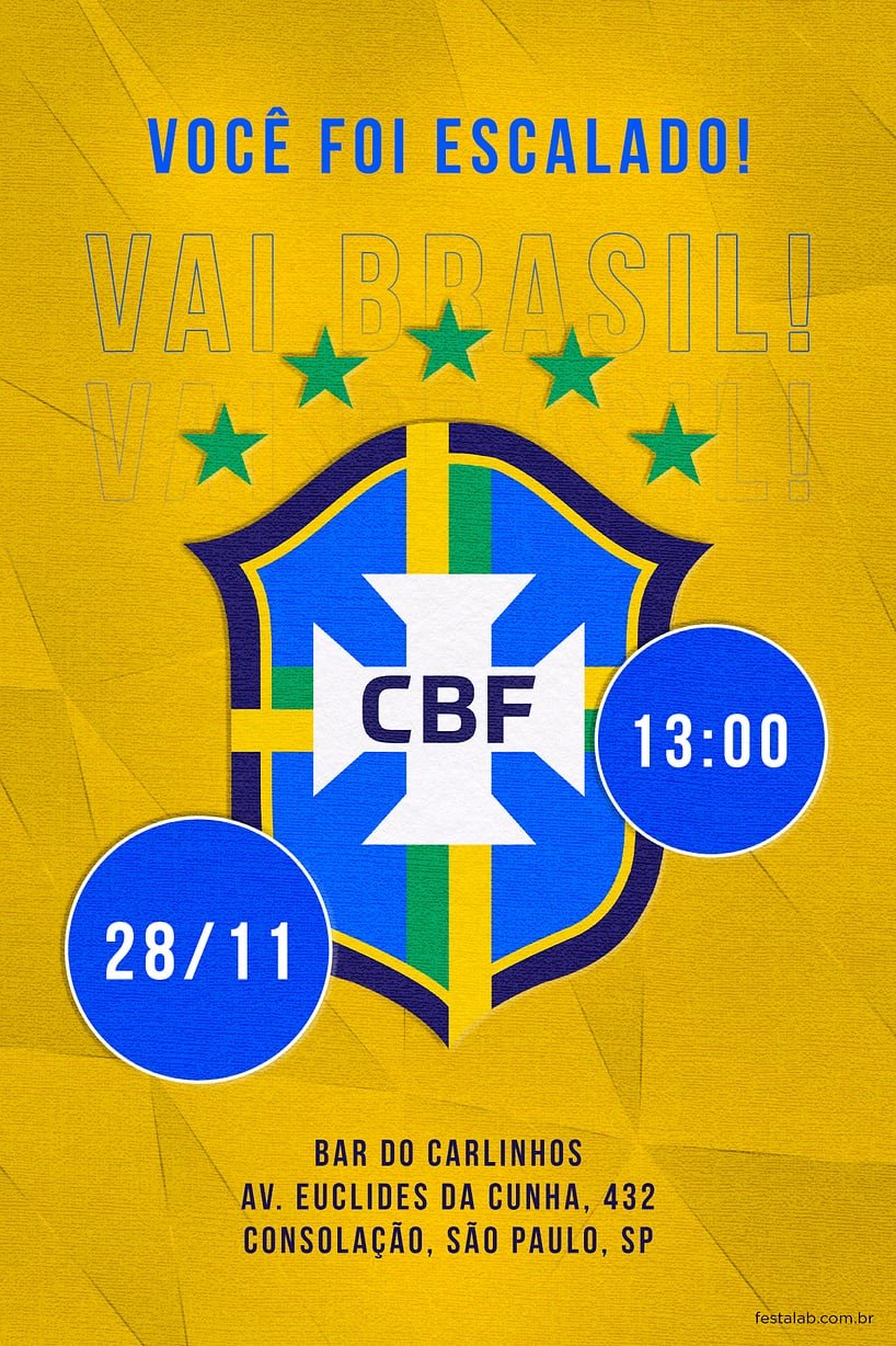Criar convite de Ocasiões especiais - Vai Brasil| FestaLab