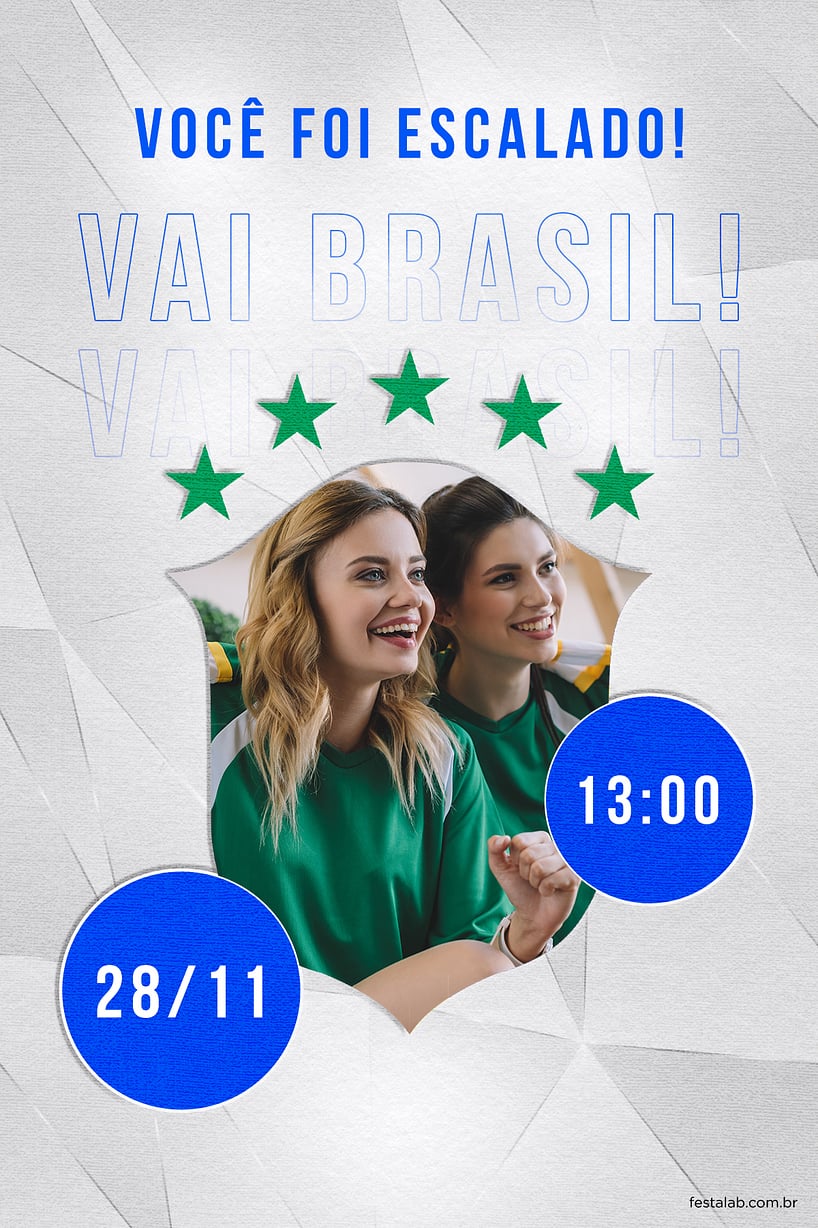Criar convite de Ocasiões especiais - Vai brasil - cinza| FestaLab