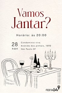Modelo de Convite de Ocasioes especiais - Vamos Jantar? Convite Vamos Jantar? grátis para editar
