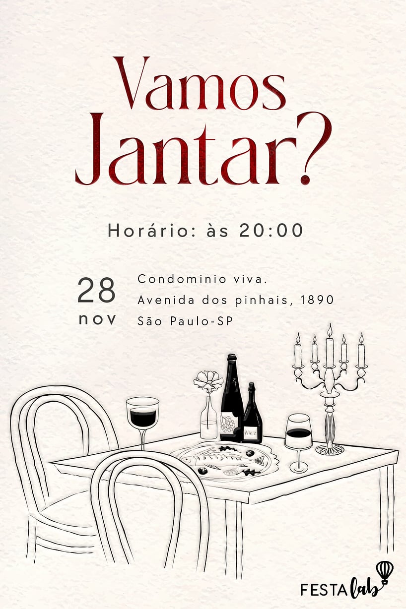 Convite de Ocasioes especiais - Vamos Jantar?