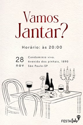 Convite de Ocasioes especiais - Vamos Jantar?