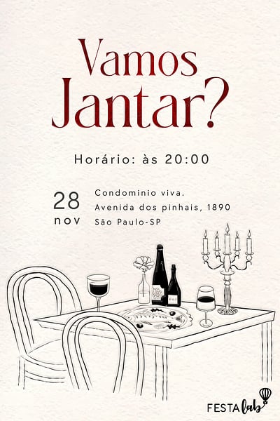 Criar convite de Ocasiões especiais - Vamos Jantar?| FestaLab