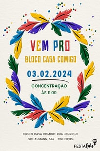 Convite Vem pro bloco grátis para editar