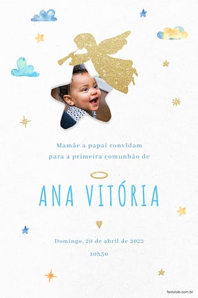 Modelo de Convite de Primeira comunhao - Anjinho Convite de Primeira comunhao - Anjinho