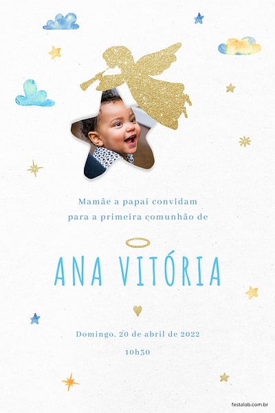 Modelo de Convite de Primeira comunhao - Anjinho Convite Anjinho grátis para editar