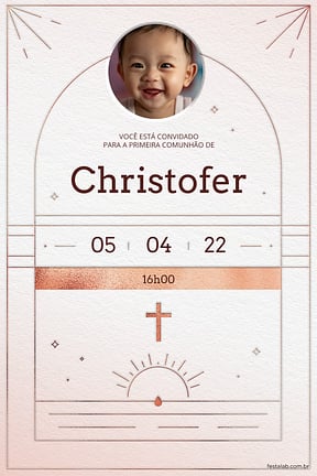 Modelo de Convite de Primeira comunhao - Catedral minimalista rose gold Convite de Primeira comunhao - Catedral minimalista rose gold