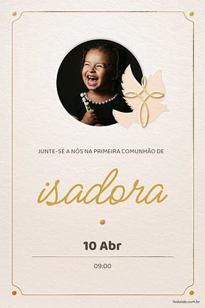 Modelo de Convite de Primeira comunhao - Cruz minimalista dourado Convite de Primeira comunhao - Cruz minimalista dourado