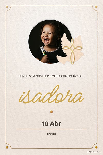 Modelo de Convite de Primeira comunhao - Cruz minimalista dourado Convite Cruz minimalista dourado grátis para editar