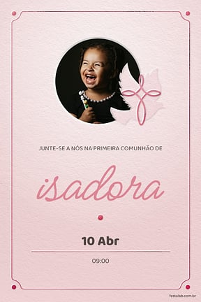 Modelo de Convite de Primeira comunhao - Cruz minimalista rosa Convite de Primeira comunhao - Cruz minimalista rosa