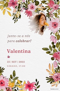 Modelo de Convite de Primeira comunhao - Floral rosado Convite Floral rosado grátis para editar