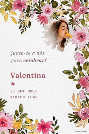 Modelo de Convite de Primeira comunhao - Floral rosado Convite de Primeira comunhao - Floral rosado
