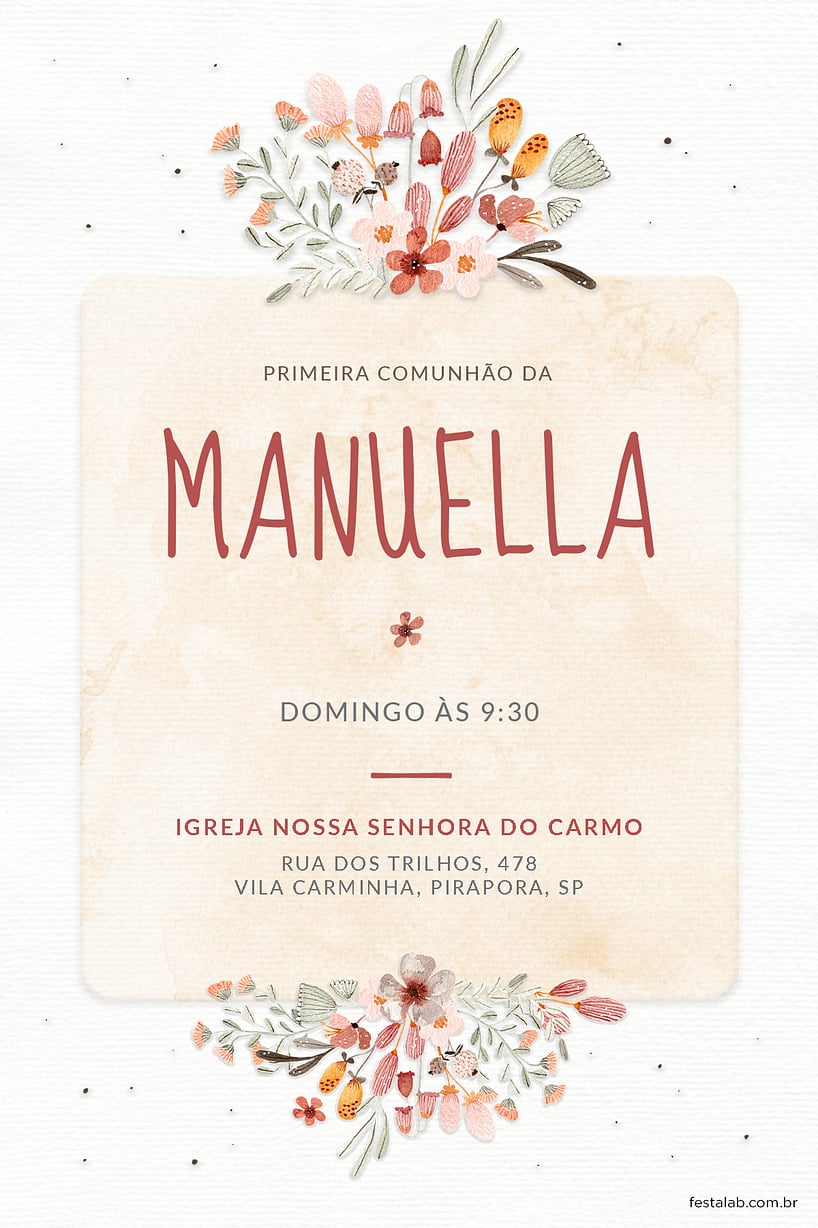 Convite de Primeira comunhao - Flores de campo