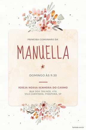 Modelo de Convite de Primeira comunhao - Flores de campo Convite de Primeira comunhao - Flores de campo