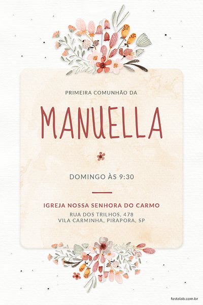 Modelo de Convite de Primeira comunhao - Flores de campo Convite Flores de campo grátis para editar