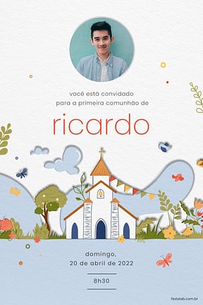 Modelo de Convite de Primeira comunhao - Igreja catolica colorida Convite de Primeira comunhao - Igreja catolica colorida