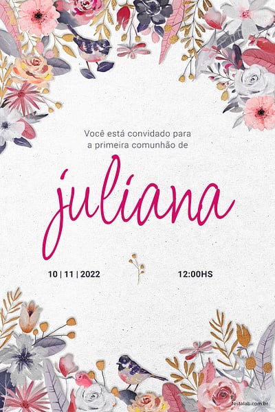 Convite Jardim rosa em comunhão grátis para editar