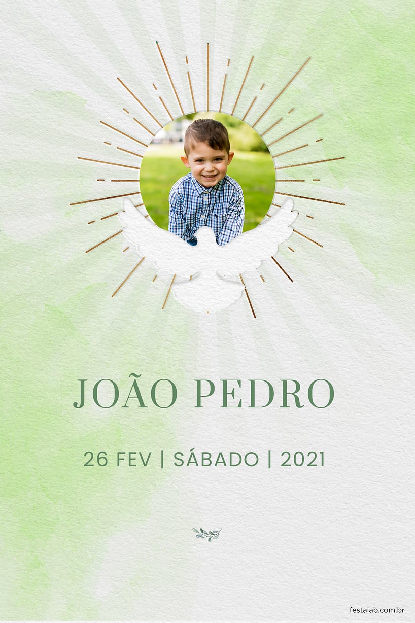 Criar convite de Primeira comunhão - Pomba da paz verde| FestaLab
