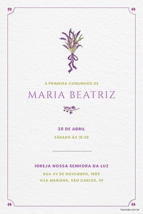 Modelo de Convite de Primeira comunhao - Ramo de flores lilas Convite de Primeira comunhao - Ramo de flores lilas