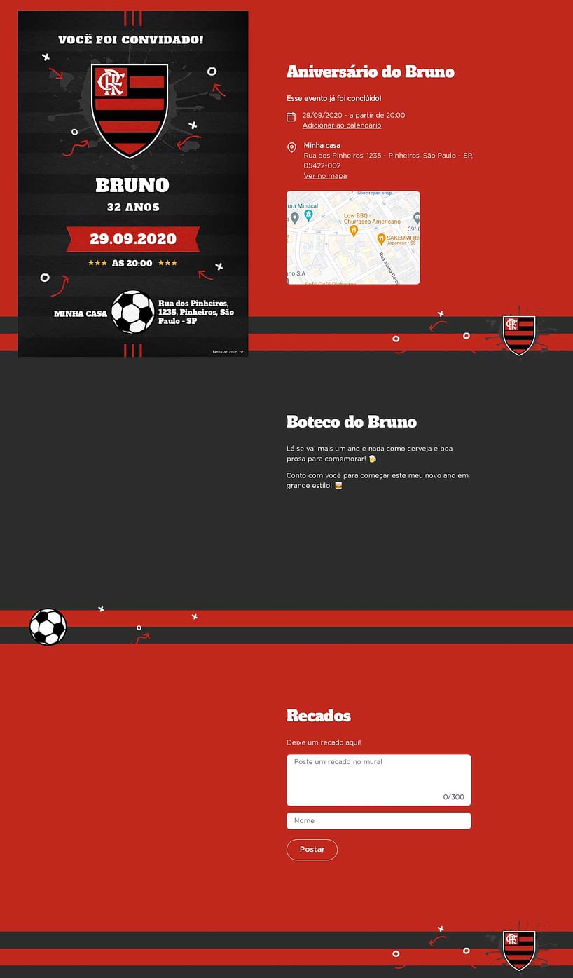Criar convite de Flamengo online grátis