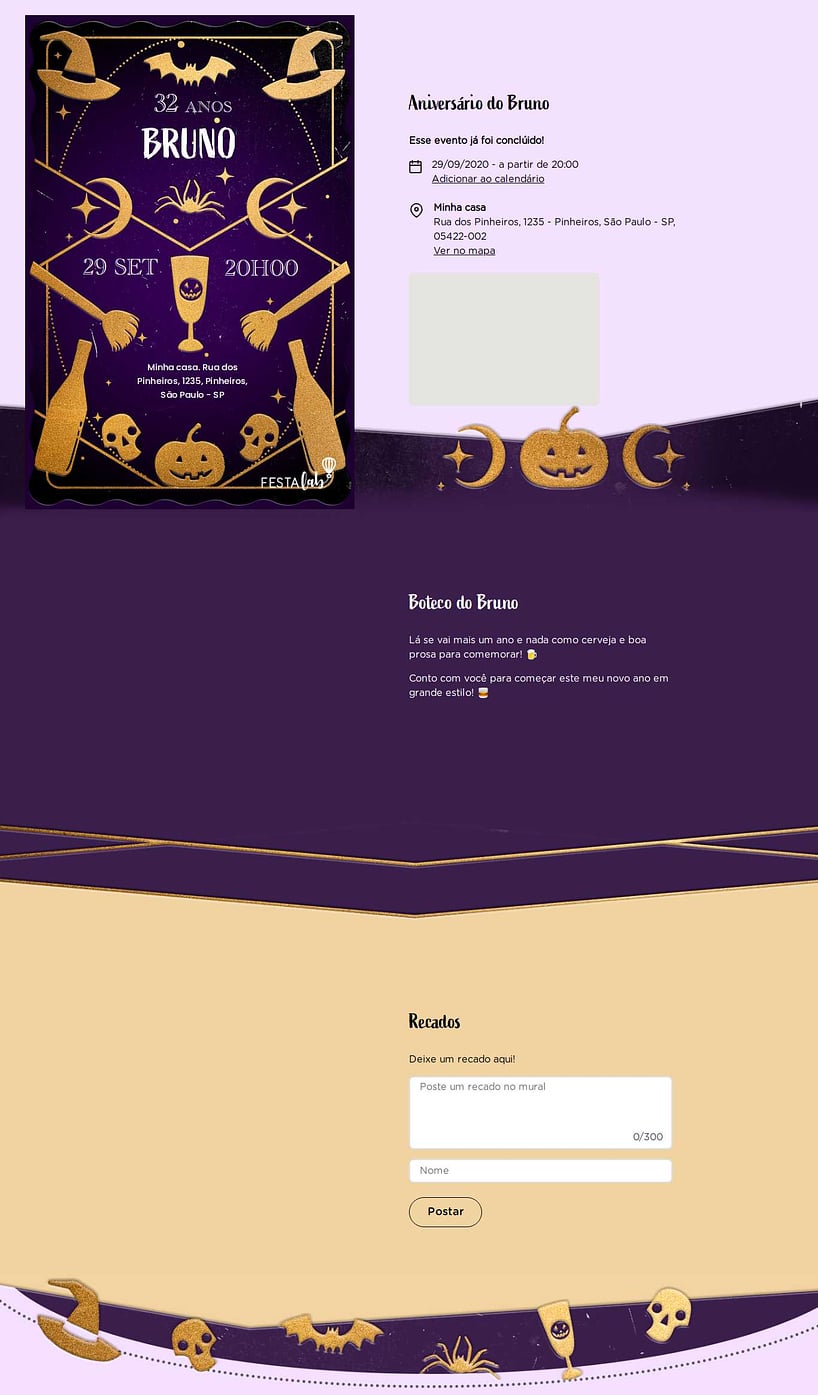 Vibe de Aniversario Adulto - Halloween dourado roxo