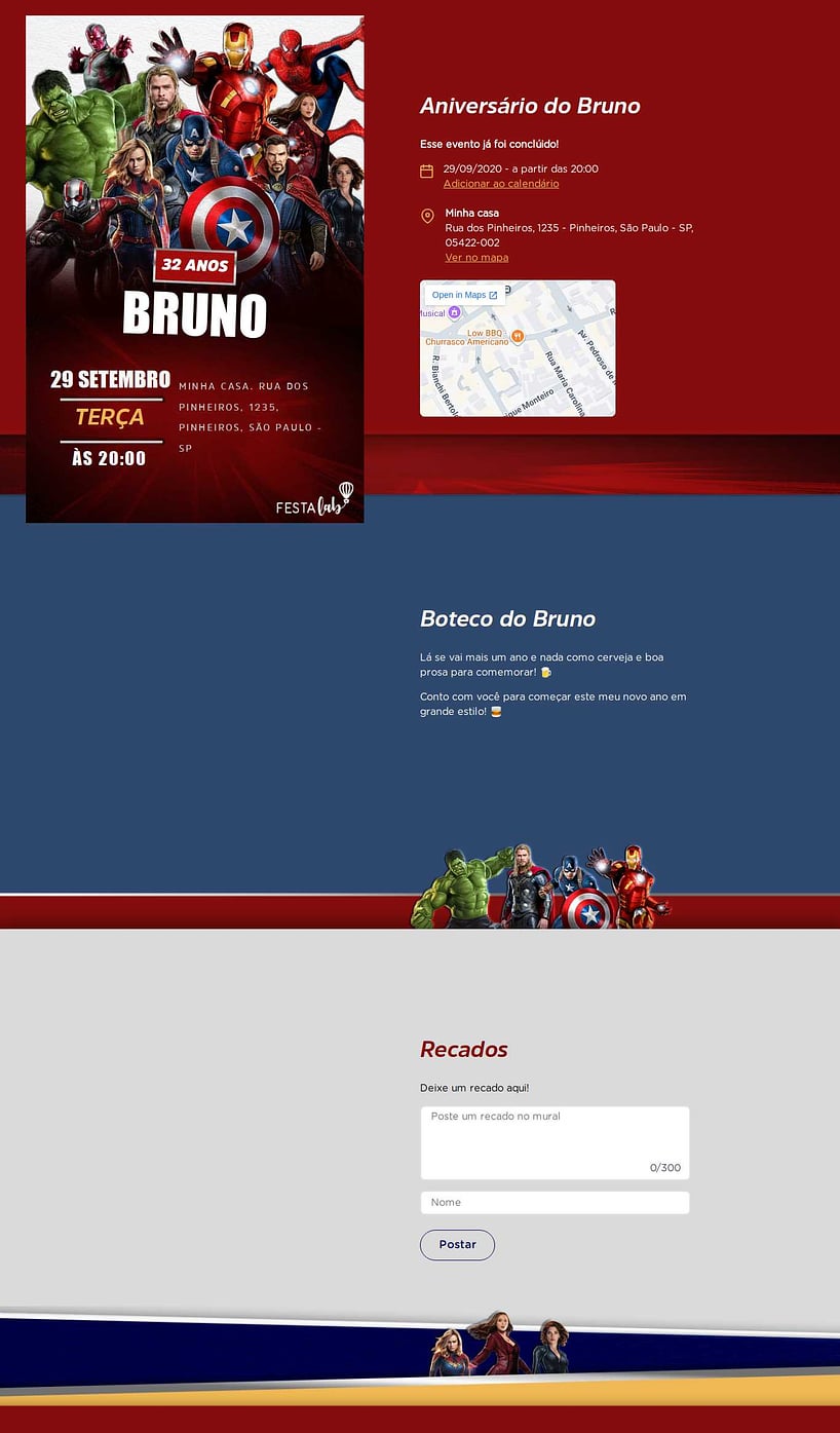 Convite online de aniversário - Os Vingadores| FestaLab