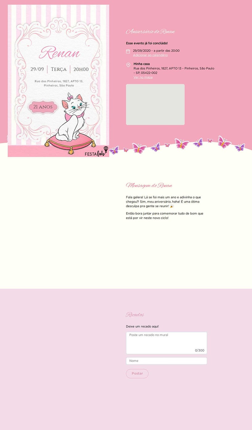 Convite online de aniversário - A Festa da Gatinha Marie| FestaLab