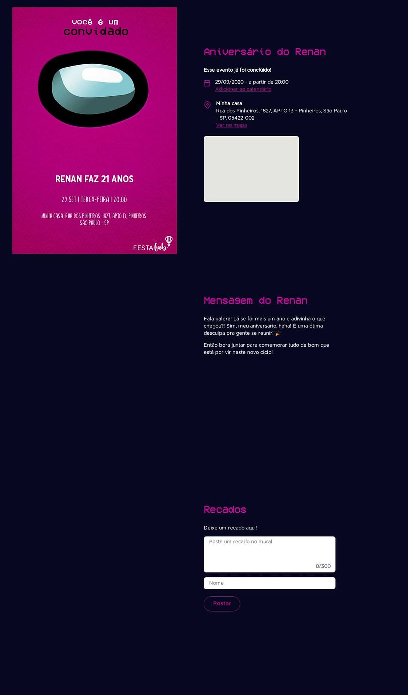 Convite online de aniversário - Among Us| FestaLab