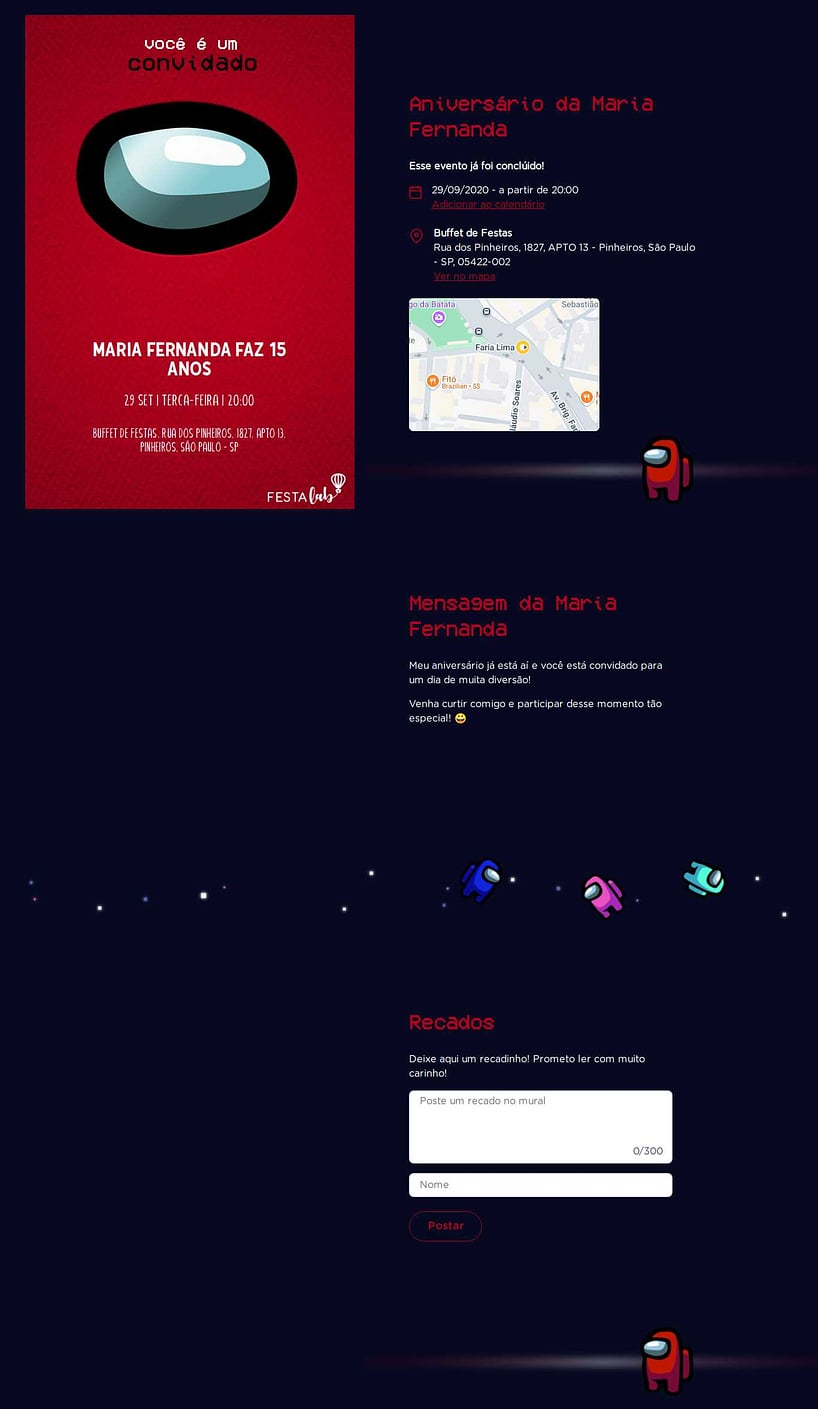 Convite online de aniversário - Among Us| FestaLab