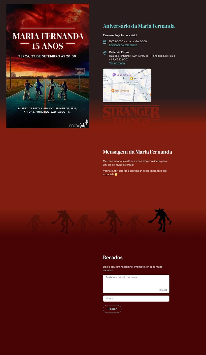 Convite online de aniversário - Aniversário Stranger Things| FestaLab