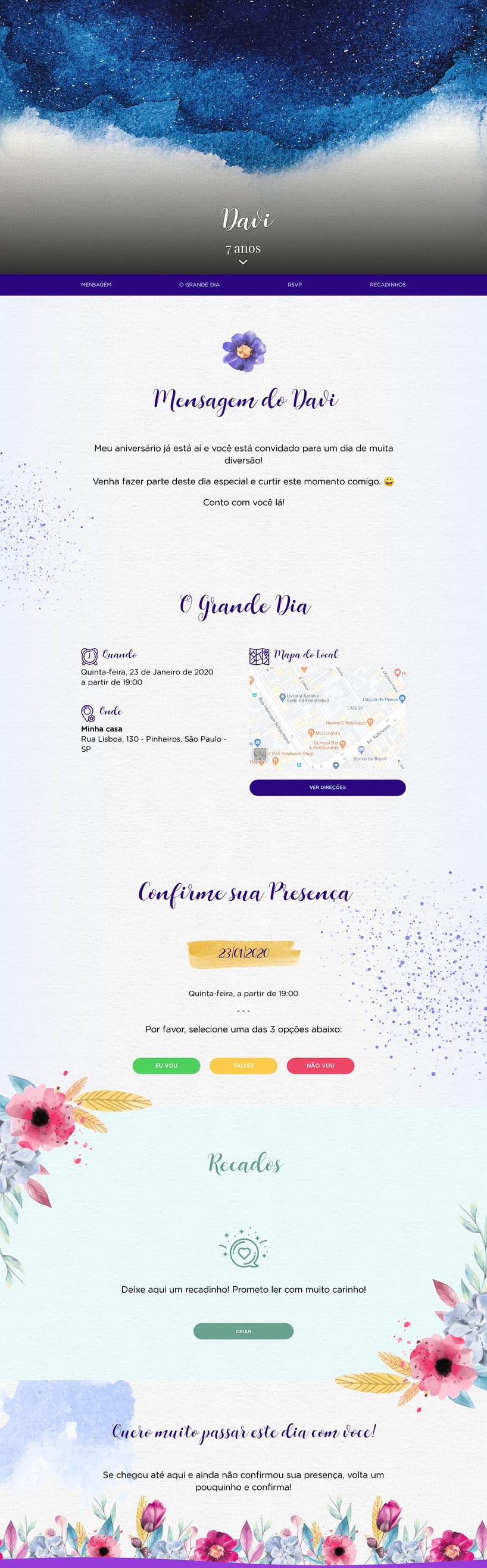 Convite online de aniversário - Aquarela| FestaLab